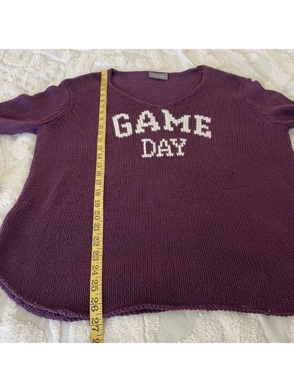 Wooden Ships GAME DAY V-Neck Cotton Loose Knit Sweater Plum Soft Relaxed Size XL - Picture 8 of 11